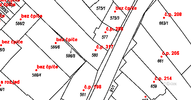 Loštice 317 na parcele st. 580 v KÚ Loštice, Katastrální mapa
