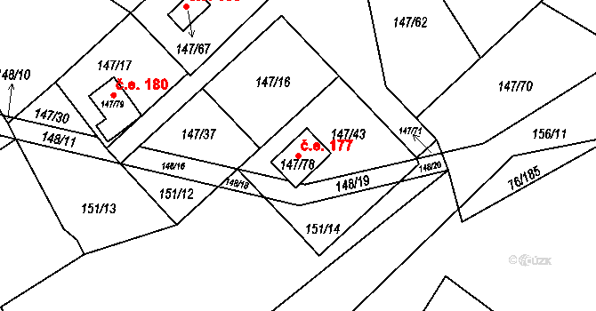 Poláky 177, Chbany na parcele st. 147/78 v KÚ Poláky, Katastrální mapa