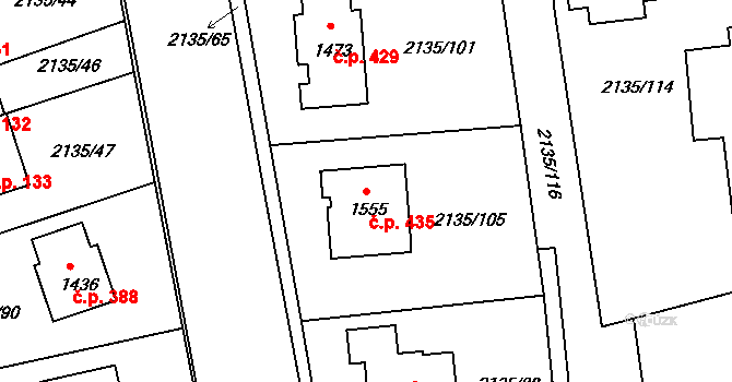 Stráž pod Ralskem 435 na parcele st. 1555 v KÚ Stráž pod Ralskem, Katastrální mapa