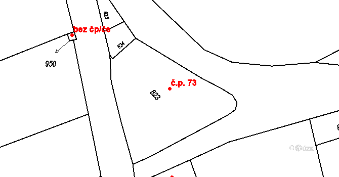 Bernartice nad Odrou 73 na parcele st. 823 v KÚ Bernartice nad Odrou, Katastrální mapa