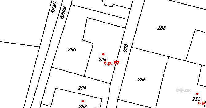 Vlčnov 67, Starý Jičín na parcele st. 295 v KÚ Vlčnov u Starého Jičína, Katastrální mapa
