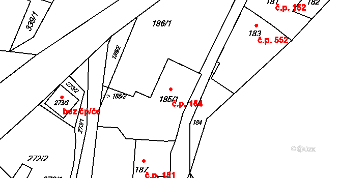 Fulnek 154 na parcele st. 185/1 v KÚ Fulnek, Katastrální mapa