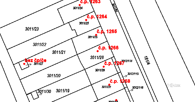Kopřivnice 1266 na parcele st. 3011/28 v KÚ Kopřivnice, Katastrální mapa