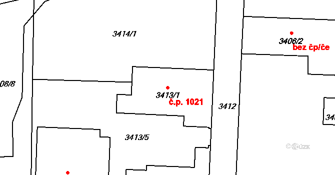 Louny 1021 na parcele st. 3413/1 v KÚ Louny, Katastrální mapa