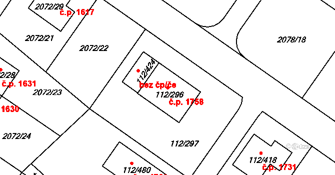 Stará Boleslav 1758, Brandýs nad Labem-Stará Boleslav na parcele st. 112/296 v KÚ Stará Boleslav, Katastrální mapa