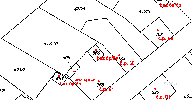 Čachovice 95439641 na parcele st. 666 v KÚ Čachovice, Katastrální mapa