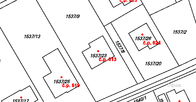 Markvartovice 613 na parcele st. 1537/23 v KÚ Markvartovice, Katastrální mapa
