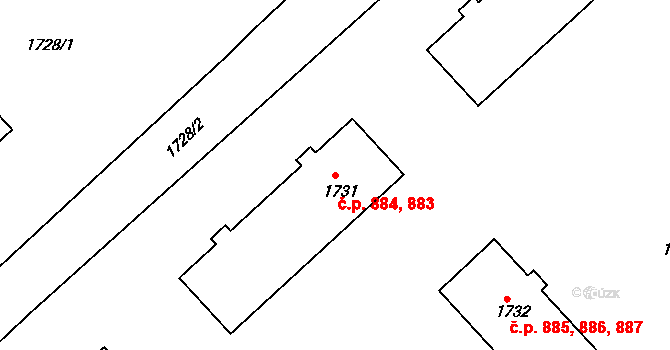 Týniště nad Orlicí 883,884 na parcele st. 1731 v KÚ Týniště nad Orlicí, Katastrální mapa