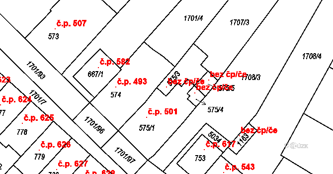 Boršice 99594641 na parcele st. 575/3 v KÚ Boršice u Buchlovic, Katastrální mapa