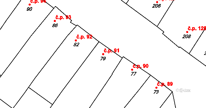Perná 91 na parcele st. 79 v KÚ Perná, Katastrální mapa