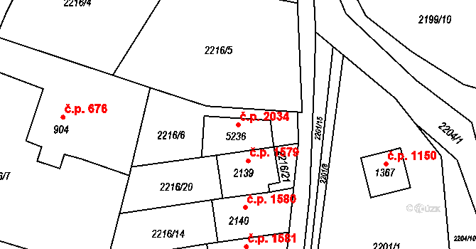 Rožnov pod Radhoštěm 2034 na parcele st. 5236 v KÚ Rožnov pod Radhoštěm, Katastrální mapa