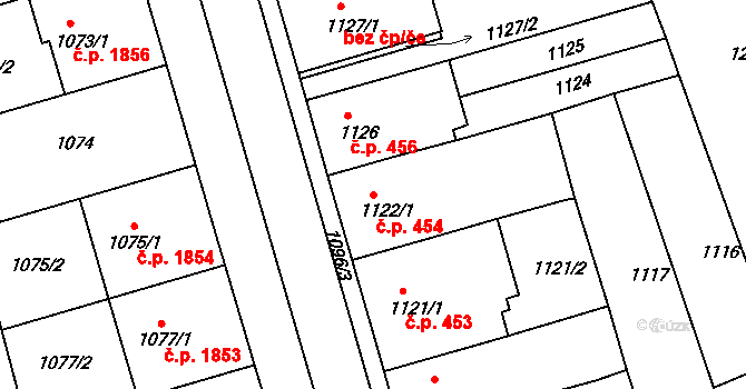 Holešov 454 na parcele st. 1122/1 v KÚ Holešov, Katastrální mapa
