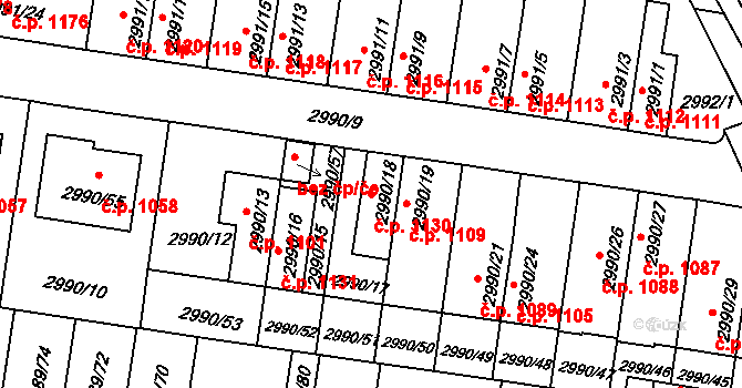 Holešov 1130 na parcele st. 2990/18 v KÚ Holešov, Katastrální mapa