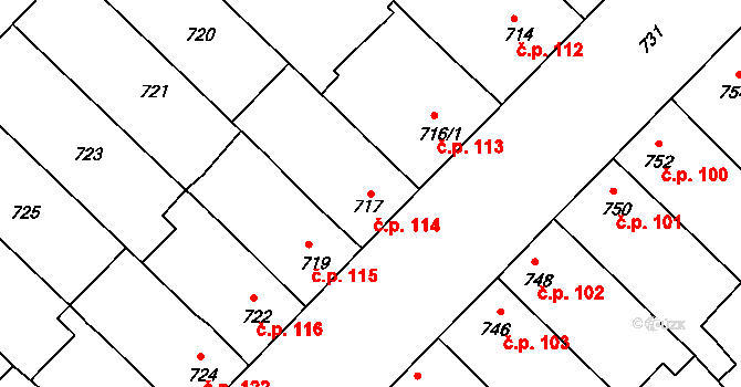 Bedihošť 114 na parcele st. 717 v KÚ Bedihošť, Katastrální mapa