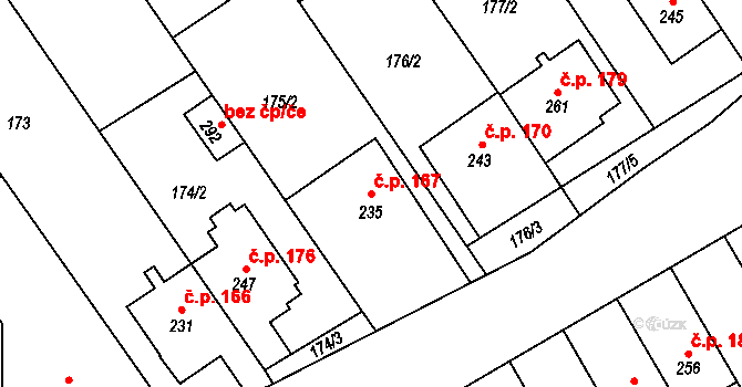 Čelčice 167 na parcele st. 235 v KÚ Čelčice, Katastrální mapa