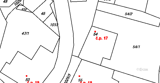 Ponikev 17, Ludmírov na parcele st. 54 v KÚ Ponikev, Katastrální mapa