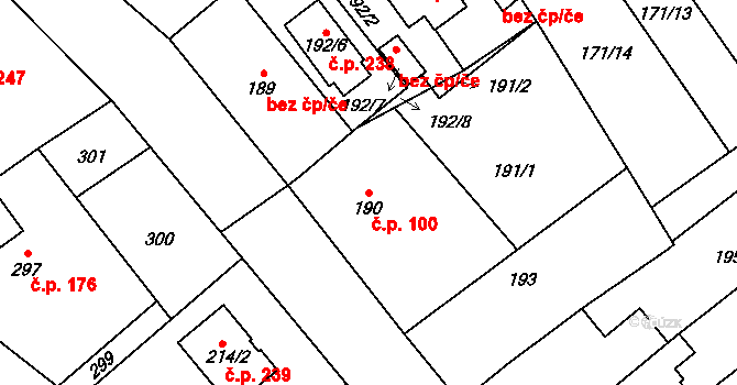 Přerov IV-Kozlovice 100, Přerov na parcele st. 190 v KÚ Kozlovice u Přerova, Katastrální mapa