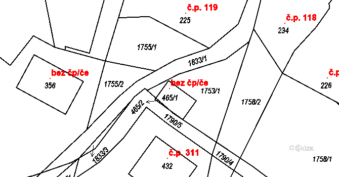 Hrabišín 118277642 na parcele st. 465/1 v KÚ Hrabišín, Katastrální mapa