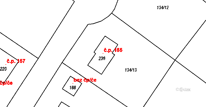 Černouček 155 na parcele st. 236 v KÚ Černouček, Katastrální mapa