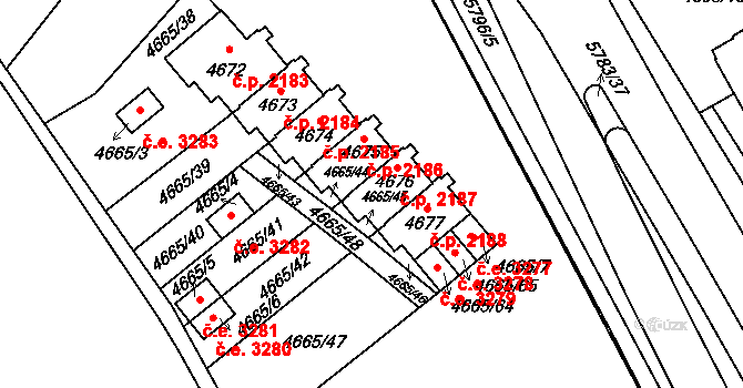 Jihlava 2187 na parcele st. 4676 v KÚ Jihlava, Katastrální mapa