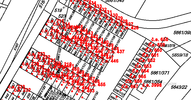 Jihlava 439 na parcele st. 5661/105 v KÚ Jihlava, Katastrální mapa
