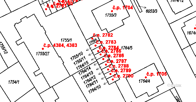 Jihlava 2784 na parcele st. 1755/11 v KÚ Jihlava, Katastrální mapa