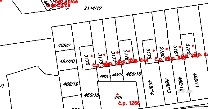 Lyžbice 842, Třinec na parcele st. 3176 v KÚ Lyžbice, Katastrální mapa