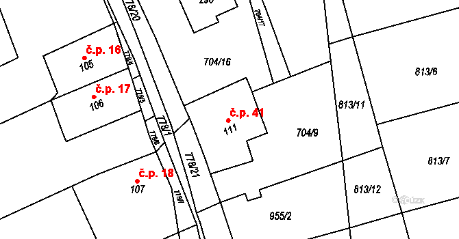 Havírna 41, Bohutín na parcele st. 111 v KÚ Bohutín, Katastrální mapa