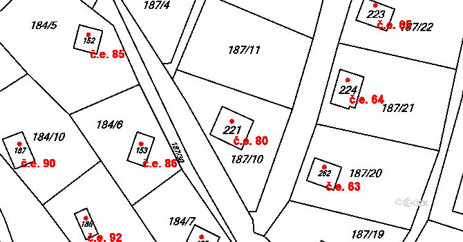 Heroltice 80 na parcele st. 221 v KÚ Heroltice u Tišnova, Katastrální mapa