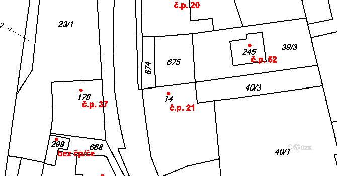 Kyšice 21 na parcele st. 14 v KÚ Kyšice, Katastrální mapa