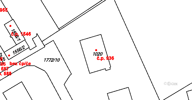 Tišnov 936 na parcele st. 1020 v KÚ Tišnov, Katastrální mapa