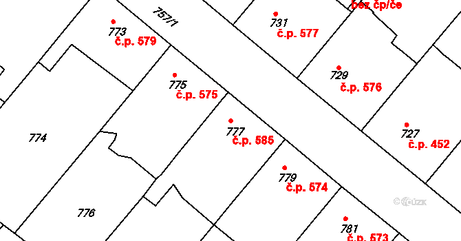 Moravský Písek 585 na parcele st. 777 v KÚ Moravský Písek, Katastrální mapa