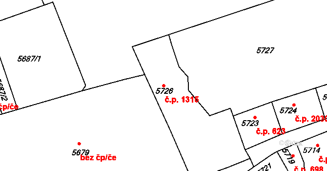 Kladno 1315 na parcele st. 5726 v KÚ Kladno, Katastrální mapa