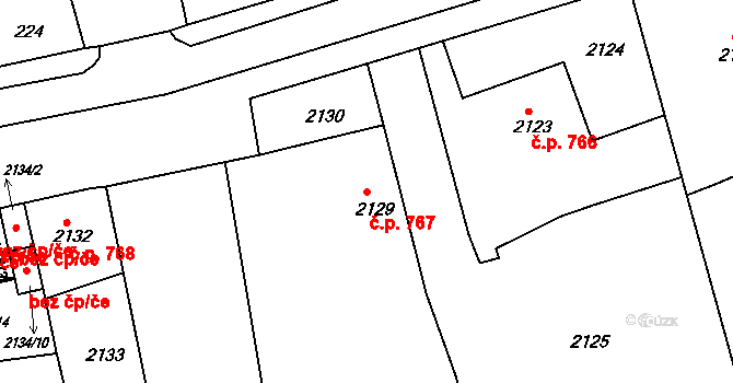 Pod Cvilínem 767, Krnov na parcele st. 2129 v KÚ Opavské Předměstí, Katastrální mapa