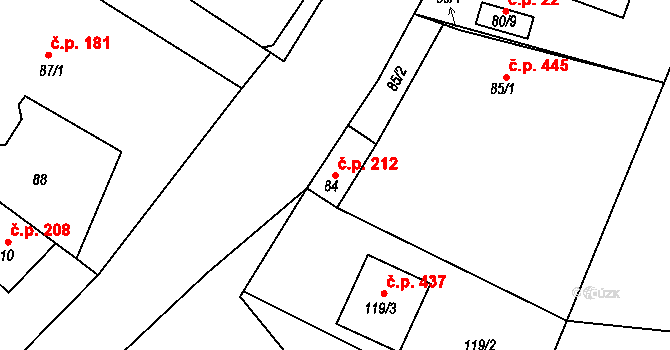 Krmelín 212 na parcele st. 84 v KÚ Krmelín, Katastrální mapa