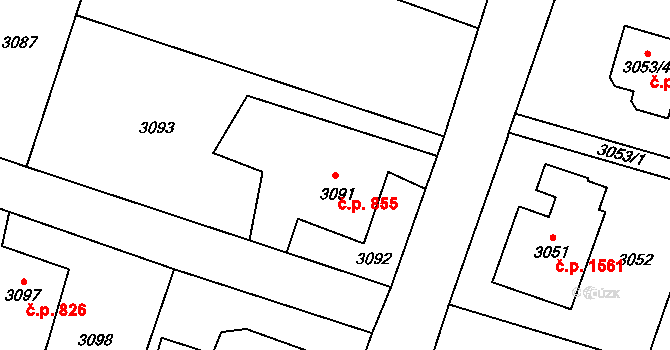 Rychvald 855 na parcele st. 3091 v KÚ Rychvald, Katastrální mapa
