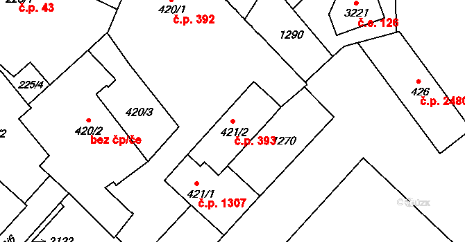 Brandýs nad Labem 393, Brandýs nad Labem-Stará Boleslav na parcele st. 421/2 v KÚ Brandýs nad Labem, Katastrální mapa