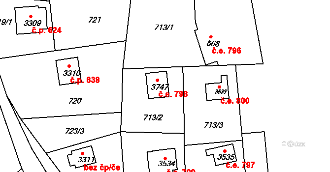 Ostravice 798 na parcele st. 3747 v KÚ Staré Hamry 2, Katastrální mapa