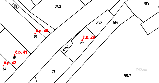 Hradečná 29, Bílá Lhota na parcele st. 20 v KÚ Hradečná u Bílé Lhoty, Katastrální mapa
