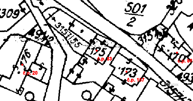Medlov 83 na parcele st. 134 v KÚ Medlov u Uničova, Katastrální mapa