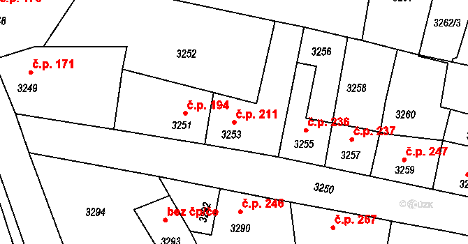 Mimoň I 211, Mimoň na parcele st. 3253 v KÚ Mimoň, Katastrální mapa