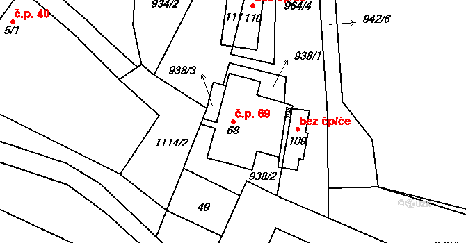 Sukorady 69, Snědovice na parcele st. 68 v KÚ Sukorady, Katastrální mapa