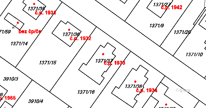 Roudnice nad Labem 1933 na parcele st. 1371/37 v KÚ Roudnice nad Labem, Katastrální mapa