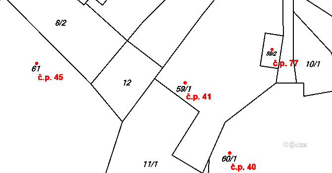 Kozojedy 41 na parcele st. 59/1 v KÚ Kozojedy u Žlunic, Katastrální mapa
