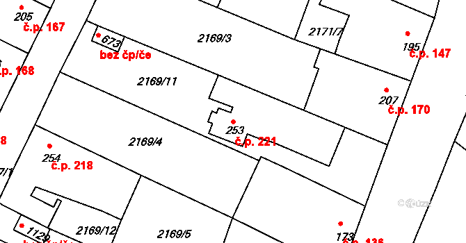 Zliv 221 na parcele st. 253 v KÚ Zliv u Českých Budějovic, Katastrální mapa