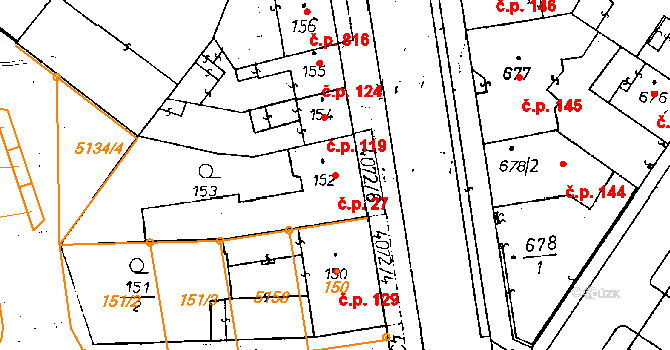 Poděbrady II 27, Poděbrady na parcele st. 152 v KÚ Poděbrady, Katastrální mapa
