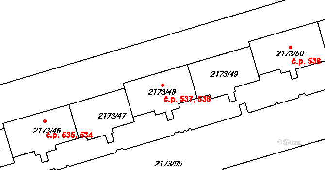 Klášterec nad Ohří 536,537 na parcele st. 2173/48 v KÚ Klášterec nad Ohří, Katastrální mapa