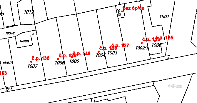 Miřetice u Klášterce nad Ohří 128, Klášterec nad Ohří na parcele st. 1004 v KÚ Miřetice u Klášterce nad Ohří, Katastrální mapa