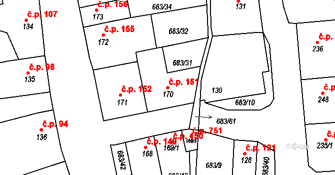 Bohosudov 151, Krupka na parcele st. 170 v KÚ Bohosudov, Katastrální mapa