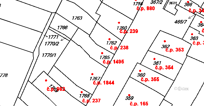 Líšeň 1495, Brno na parcele st. 1765 v KÚ Líšeň, Katastrální mapa